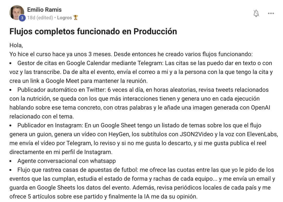 Testimonio de alumno en la comunidad